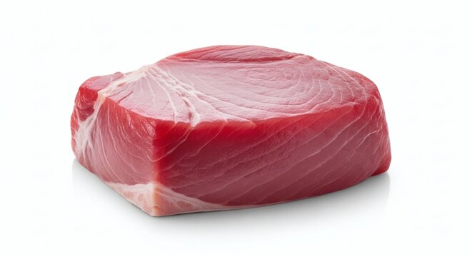 A raw piece of tuna steak on a white background