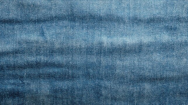 Close up view of classic blue washed denim fabric with visible horizontal lines