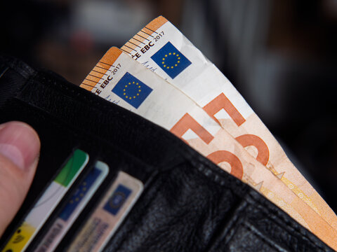 Wallet with Euro Banknotes and Credit Cards
