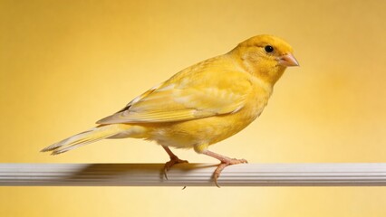 Obraz premium Vibrant Yellow Canary Perched Against a Golden Yellow Studio Background