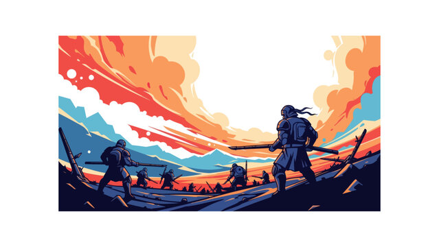 Warrior standing on a hill top.