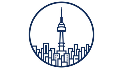 Fototapeta premium Minimalist Line Art of a City Skyline with a Tall Tower.
