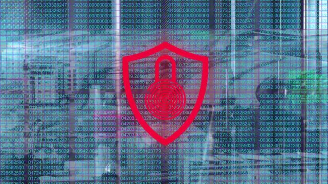 Neon shield lock responding to incoming pulse, cycling color and scanning fingerprint for security