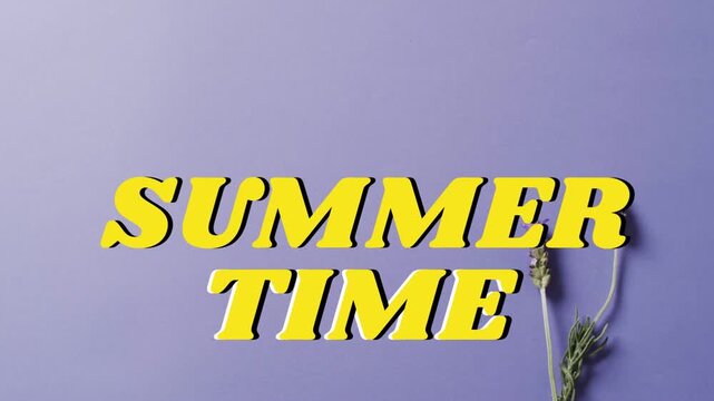 On play yellow title sliding downward while lavender sprigs rising, centering layout for marketing