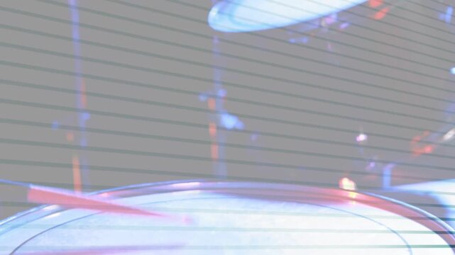 Drumhead and cymbal vibrating, sweeping after stick hit during performance, with green scanlines