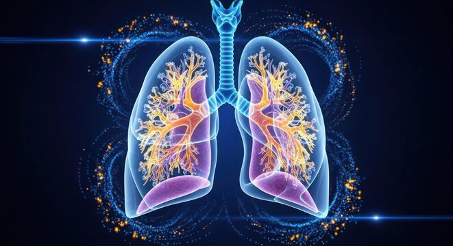 Futuristic 3D Illustration of Human Lungs and Respiratory System