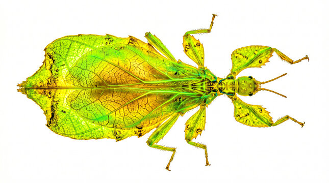 Phyllium Leaf Insect Top View Symmetry Isolated on White Background
