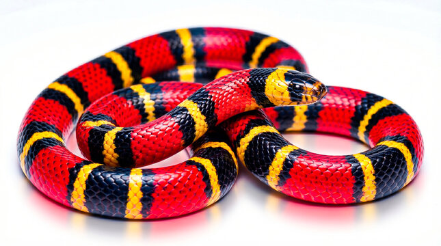 Eastern Coral Snake Coiled Isolated on White Background