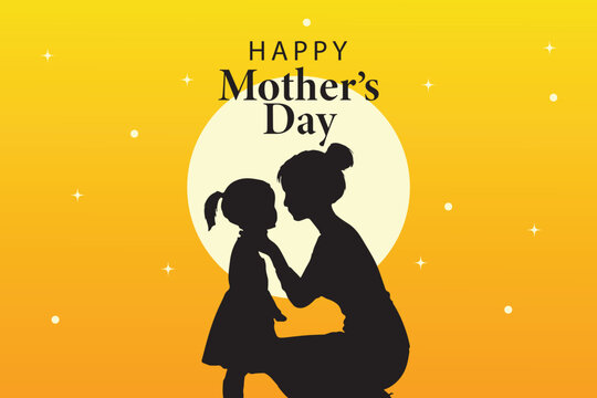 Silhouette illustration of a mother and child with warm tones, expressing love, care, and emotional bonding for Mothers Day celebration