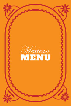 Elegant Mexican menu cover design with bright orange tones, perfect for restaurant branding and festive dining themes