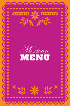 Vibrant pink Mexican menu cover with decorative patterns, ideal for lively restaurant and food branding visuals