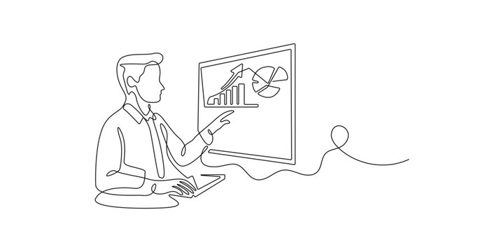 Man analyzing digital marketing data minimalist line art analytics concept