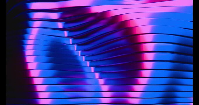 Abstract 3D Rendered Geometric Pink & Blue Chrome Stripe Wavy Material Smooth Liquid Shape Gradient Motion Graphics Background - 4K