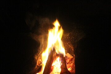 Fototapeta premium photograph of close up bonfire using firewoods in orange, red