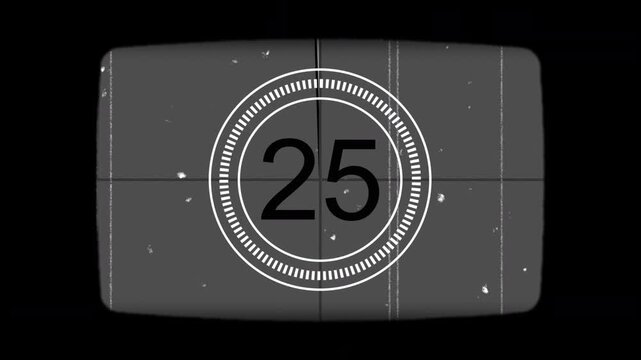 Retro film countdown 30 seconds vintage movie timer old cinema leader noir style monochrome