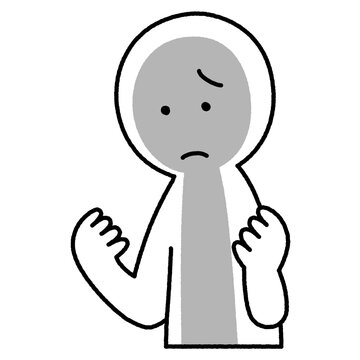 後悔して自分の手を見つめる白い人物のキャラクターのイラスト