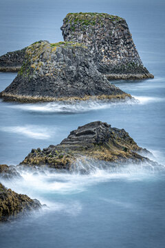 Basalt Sea Stacks at Arnarstapi with Long Exposure