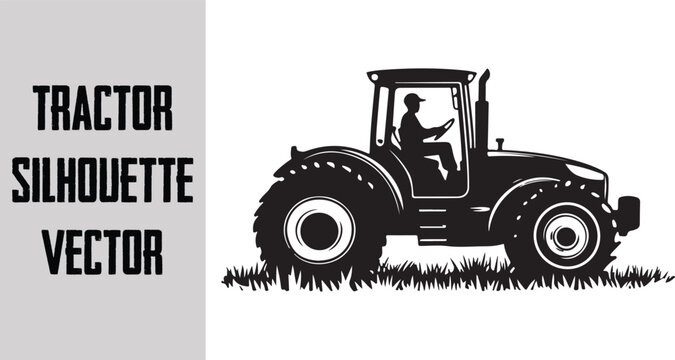 Vintage tractor silhouette, classic farming vehicle illustration