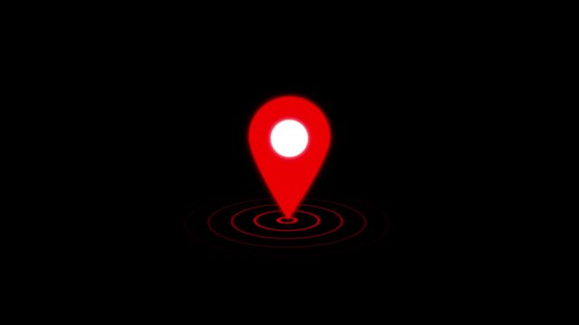 GPS location pointer animated with radio wave, location map pointer with pin icon and 4k WHITE background icon location animation