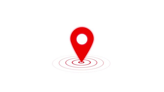 GPS location pointer animated with radio wave, location map pointer with pin icon and 4k WHITE background icon location animation