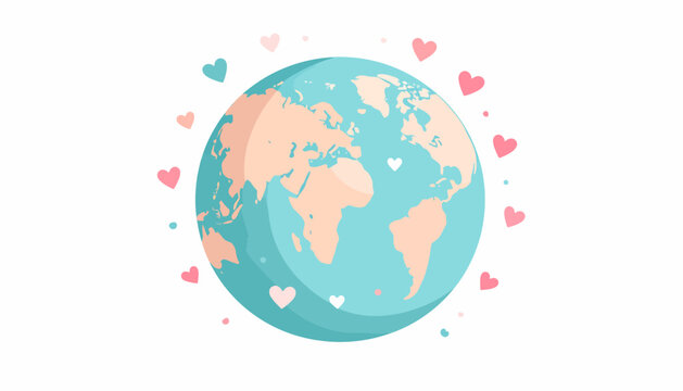 Conceptual illustration of planet Earth encircled by a halo of tiny hearts, symbolizing love and care for our world and its inhabitants
