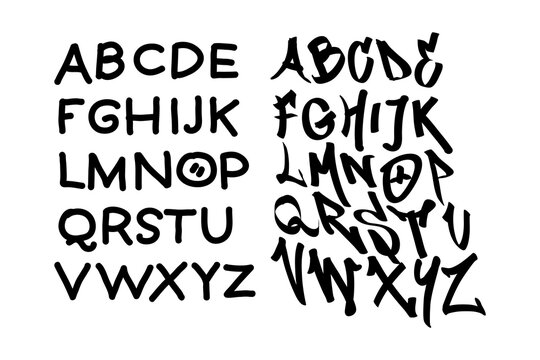 Hand drawn lettering and alphabet with a street art graffiti style for wildstyle typography. editable vectors