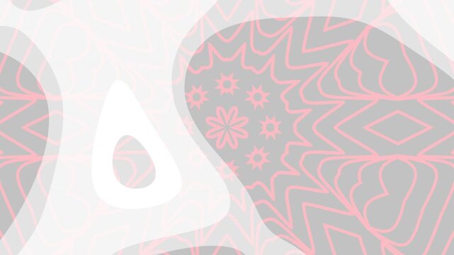 animated white and grey gradient background with floral and geometric patterns suitable for backgrounds, wallpaper, prints, textiles, and digital presentations.