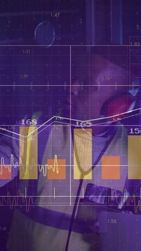 Vertical video: Data overlay starting, site worker shifting head, raising radio, checking readings