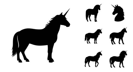 Obraz premium Silhouette Illustrations of a Majestic Unicorn in Various Poses and Angles