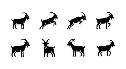 Obraz premium Collection of Silhouettes of Goats in Various Poses and Actions, Perfect for Design Projects