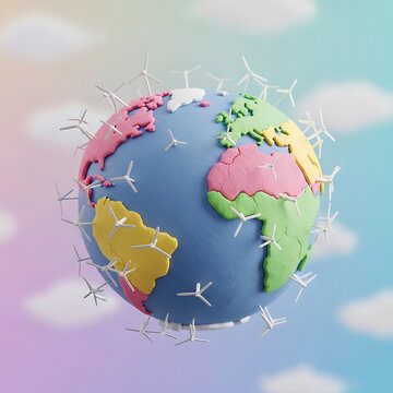 A group of airplane models encircle a colorful globe with continents on display