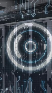 Vertical video: HUD activating from faint ring pulsing core and rotating ring on wall for site scan