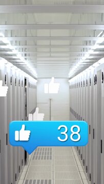 Vertical video: Blue bubble appearing rising like count sending thumbs showing growth in rack aisle