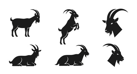 Obraz premium Collection of various goat silhouettes for graphic design and illustration purposes