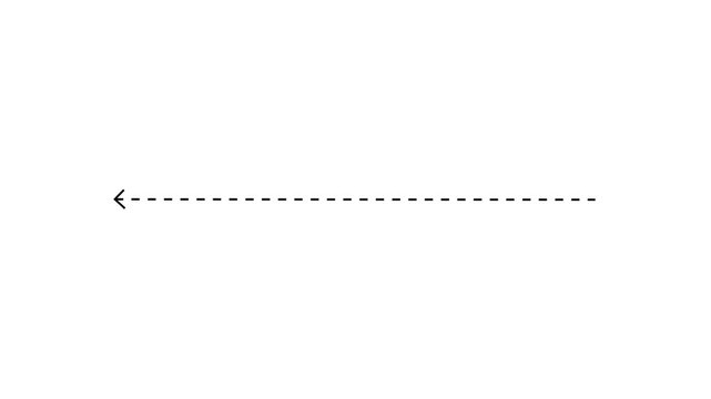 left arrow direction icon with dotted line animation on Black background. dot arrows icon sign animated with alpha channel. white straight arrows animation. 4k black background animation