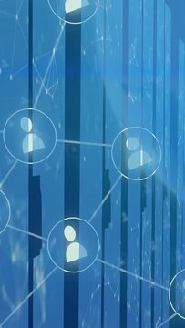 Vertical video: Seed node sparking links, nodes appearing and linking across blue panels for tech