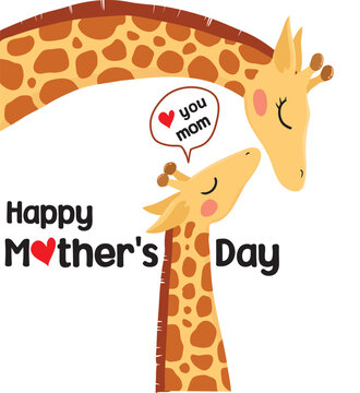 Happy Mother's Day Giraffe Mother and Baby Illustration