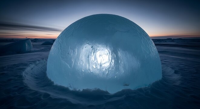 Glowing ice dome at dusk a serene and ethereal winter landscape