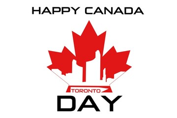 Fototapeta premium Red maple leaf shapes toronto skyline sillhouette,canada day logo flag with totontoncity sillhouette design poster,happy cananda day design template and wallpaper 