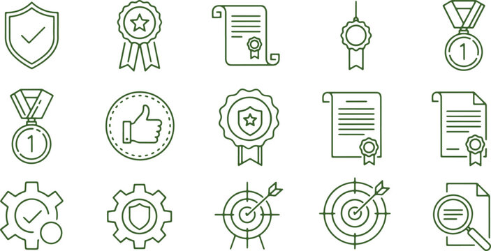 Collection of green icons on for awards and achievements