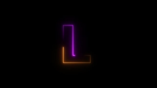 Neon Glowing Letter L Animation Loop Abstract Alphabet Light Effect 4K Black Background