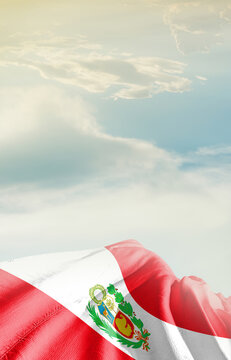 Peru national flag waving in beautiful sky. Peru national flag for independence day.