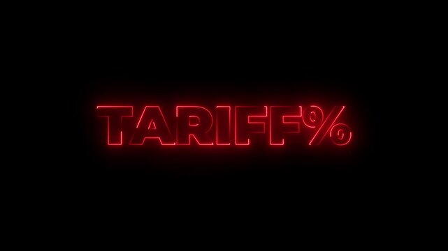 Neon tariff text animation on dark background. Trade, tax, tariffs and price war.offering a striking and modern visual.