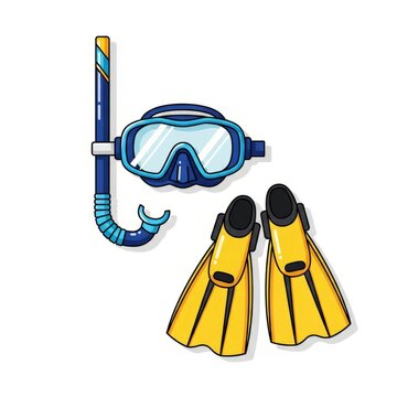 Snorkeling gear flat vector illustration isolated on white background. Diving mask, snorkel, and fins suitable for travel, summer, and underwater activity themes.