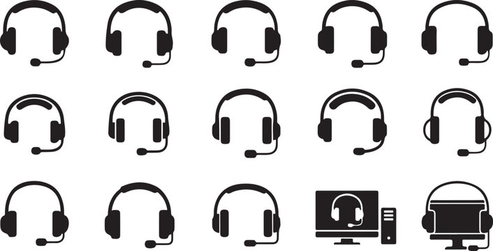Headset and computer icons on white background
