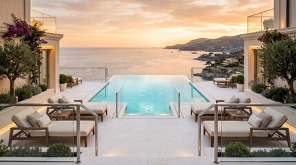 Fototapeta premium swimming pool at sunset