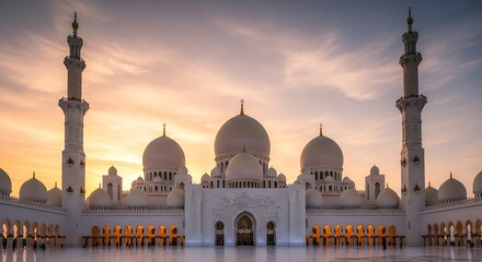 Naklejka premium Sheikh Zayed Grand Mosque exterior at sunset