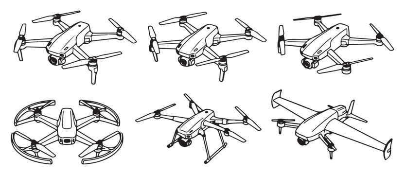 Drone icon set, modern drone symbol for web and ui. quadrocopter, drone concept, vector line drawing icon.