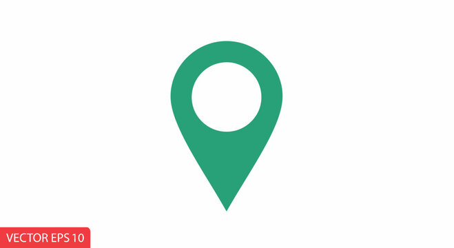 Green map marker icon on white background, location pin symbol