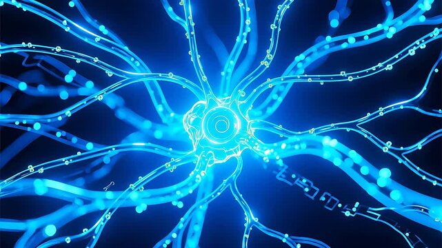 Neuron cell structure with glowing connections